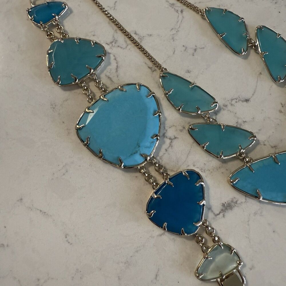 Kendra Scott Turquoise Blue Glass Khammi Gold Statement Set Necklace & Bracelet - Picture 5 of 10